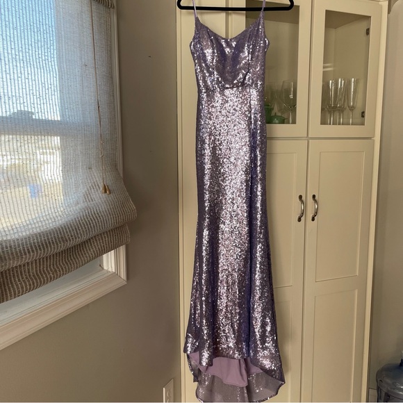 Prom Dress, B. Darlin light purple, long sequin dress with train - Picture 10 of 14